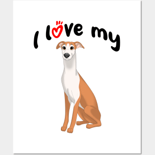 I Love My Red & White Whippet Dog Posters and Art